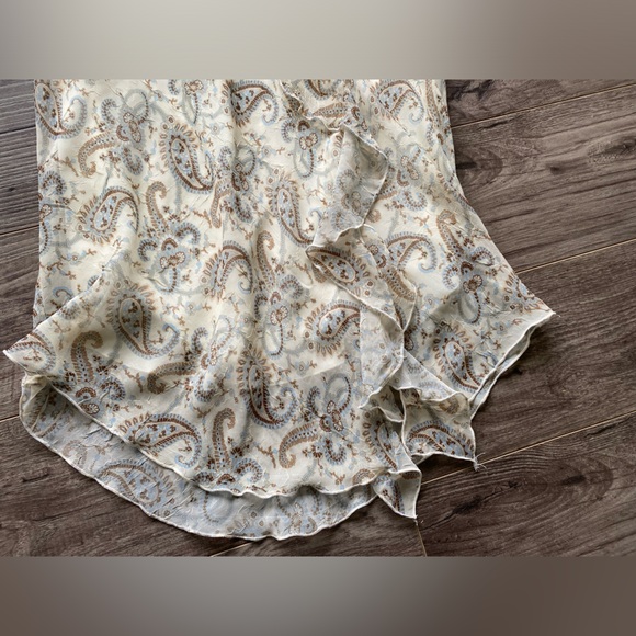 Vintage Jessica patterned cream colour Ruffled midi dress with v neck cap sleeve - Picture 5 of 11